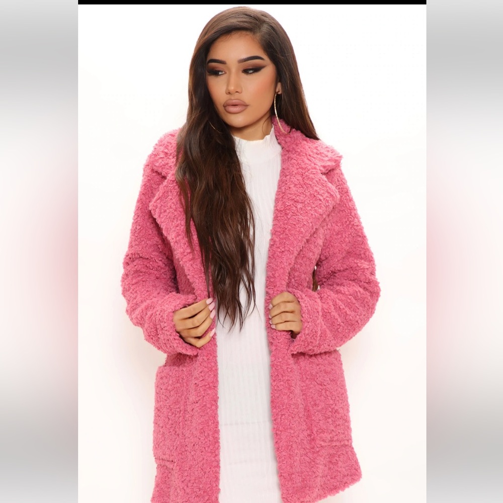 Fashion Nova Pink Teddy Style Coat Size M